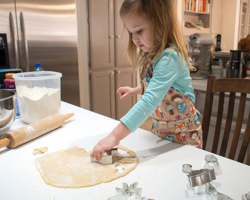 Cutting cookies.