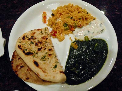 biriyani, saag paneer, and naan