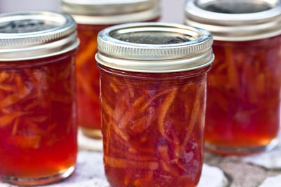 blood orange marmalade in jars and ready to store