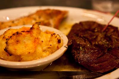 Tenderloin and Lobster and Crab Meat Au Gratin