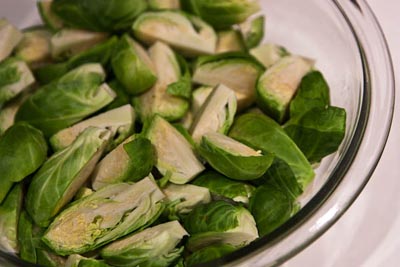 raw quartered brussels sprouts