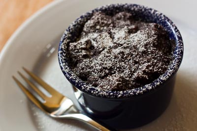 chocolate chile bread pudding with powdered sugar