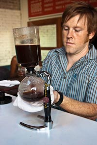 coffee contraption - bottom container cools, coffee drips