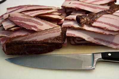 pile of freshly sliced bacon
