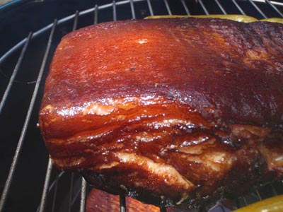 closeup of smoked pork belly