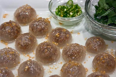tapioca pearl dumplings with cilantro and chiles