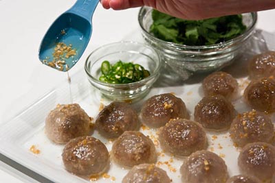 tapioca pearl dumplings with toasted garlic oil