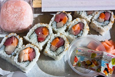 blueberry moshi and trio roll