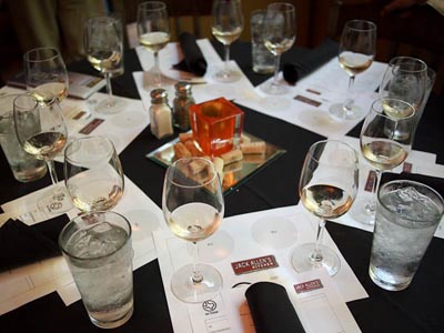 blind white wine tasting setup