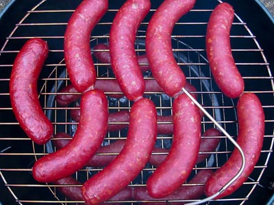 venison sausage in the smoker